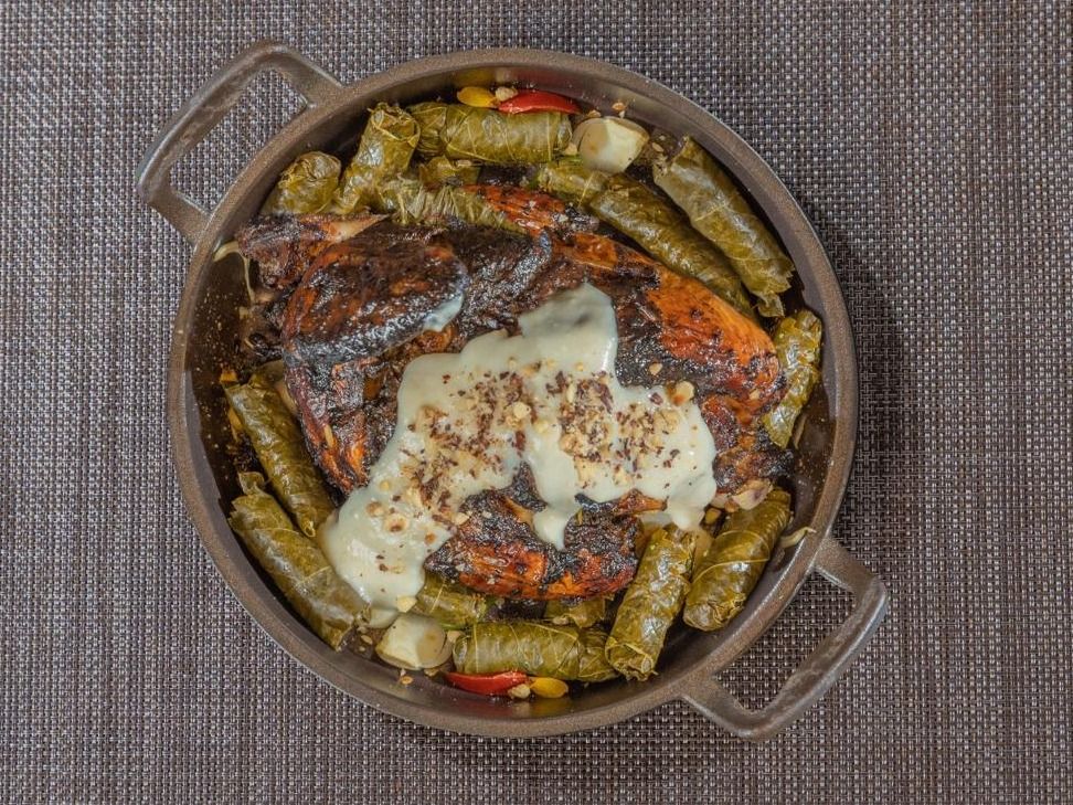 650 Gm Half Stuffed Chicken With Vine Leaves