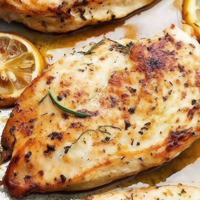 1/2 Grilled Chicken Breasts Slices On Charcoal