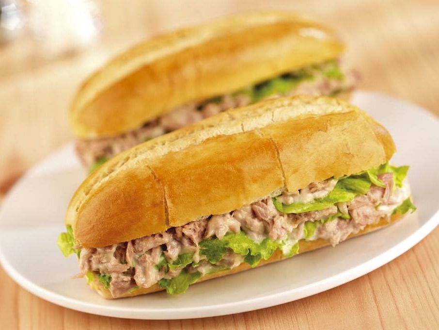 Tuna Sandwich With Hot Peppers And Tomatoes And Onions