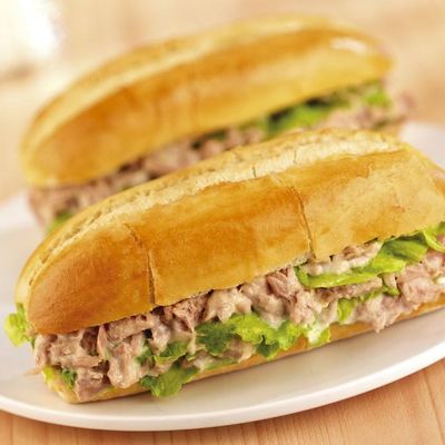 Tuna Sandwich With Hot Peppers And Tomatoes And Onions