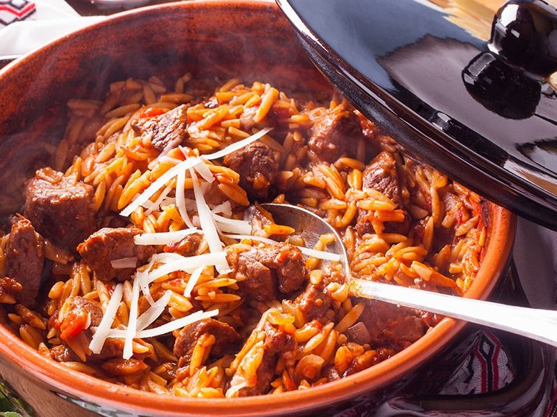 Orzo meat casserole