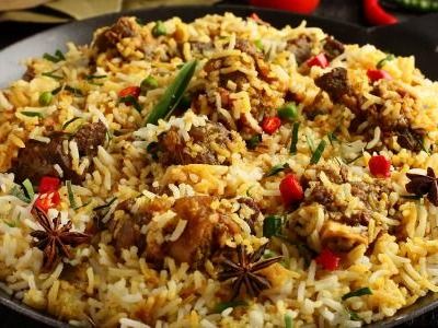 Pressured Cooked Rice With Shambri Meat Dish Meal