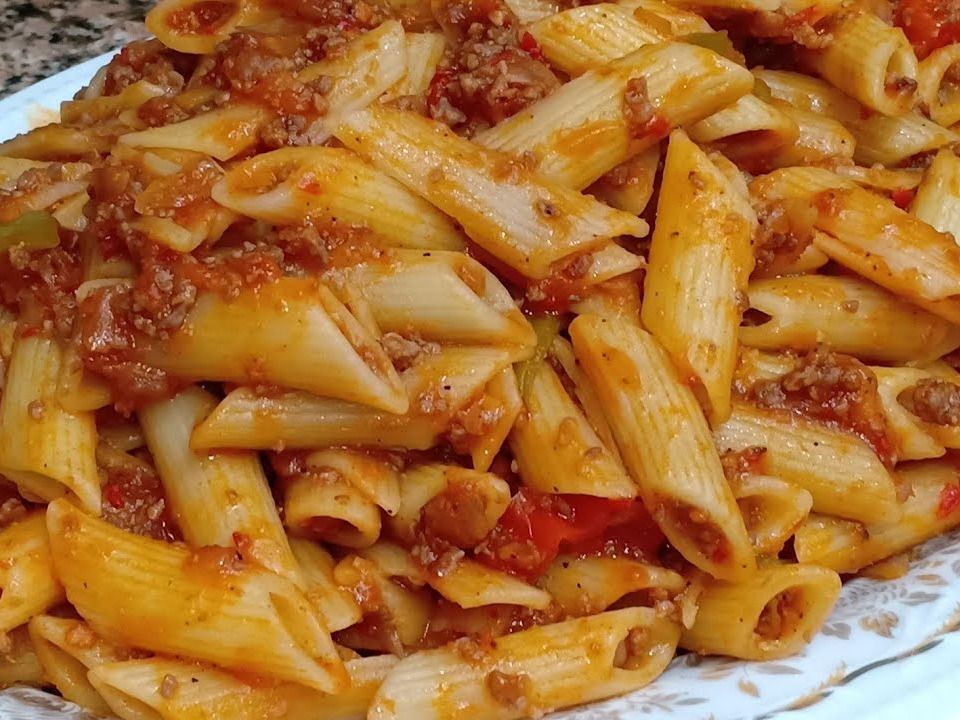 Shapes Pasta With Red Sauce And Minced Meat