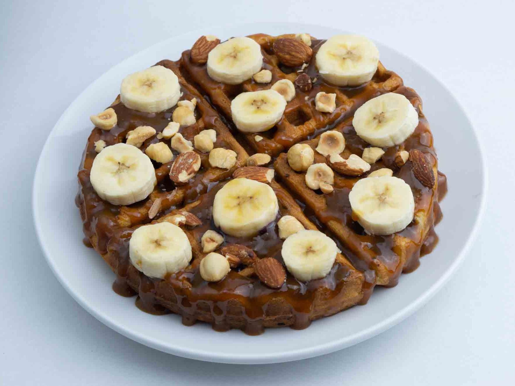 Caramel With Nuts And Banana Waffle