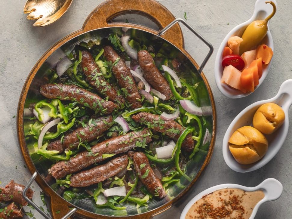 Grilled sausage with vegetables Dish
