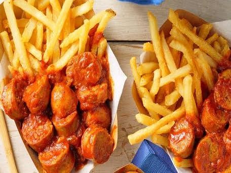 Currywurst With Fries and bread