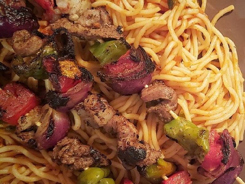 Shish Tawook With Spaghetti Pasta Meal