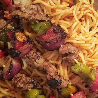 Shish Tawook With Spaghetti Pasta Meal