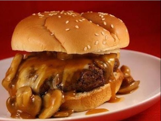 Beef Burger With Mushroom And Cheese Sandwich