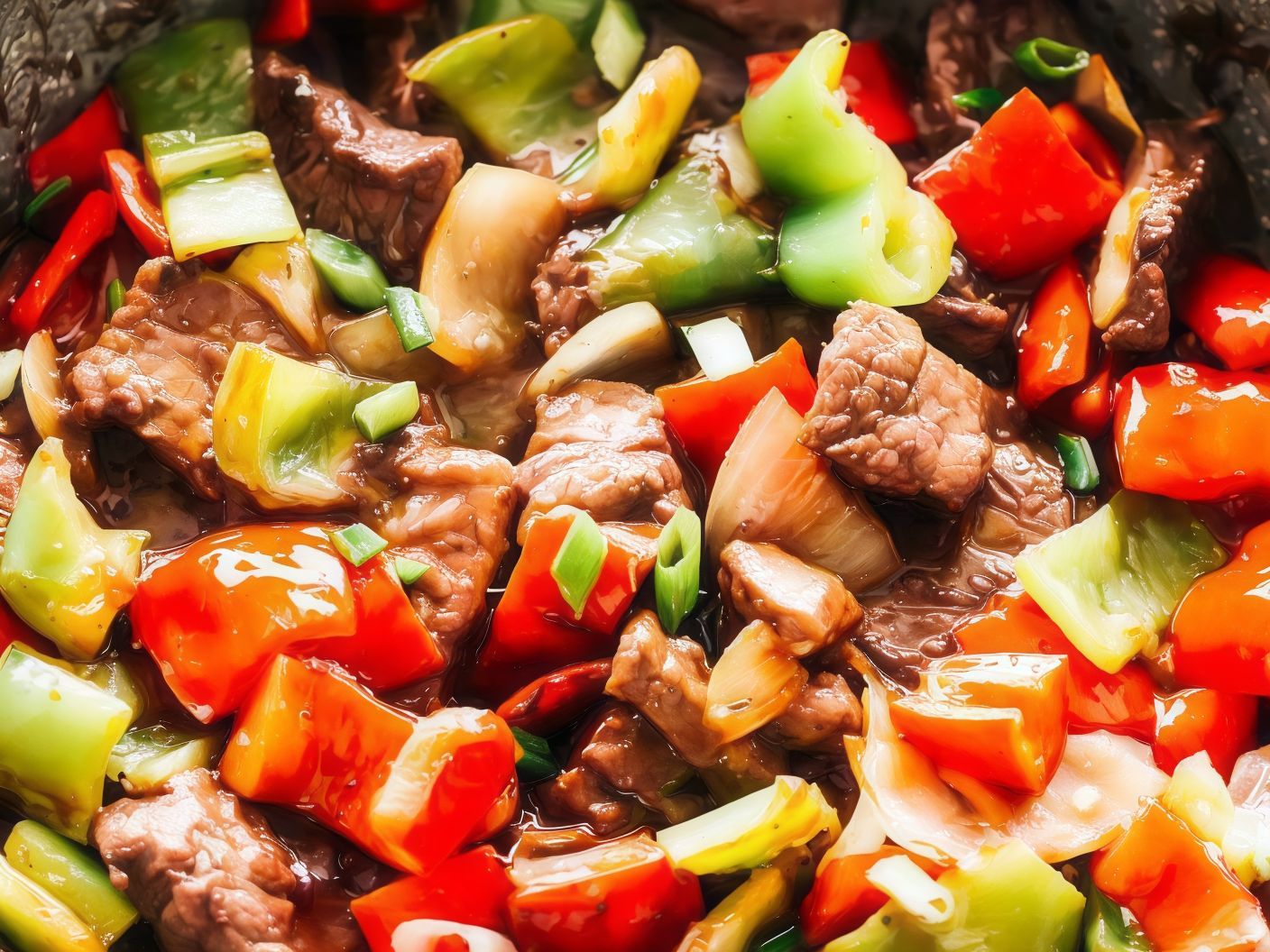 Vegetable beef dish with brown sauce