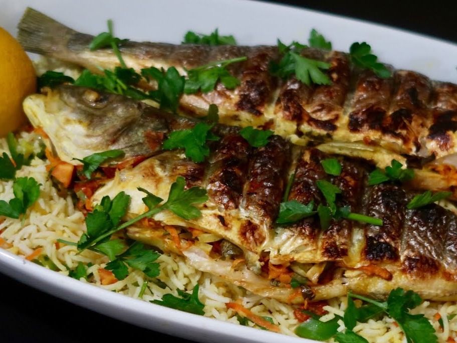 Grilled Grey Mullet Meal With Seafood Soup