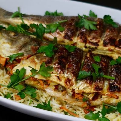 Grilled Grey Mullet Meal With Seafood Soup
