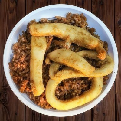 Sayadia Rice With Fried Calamari