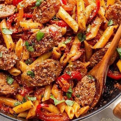 طاجن مكرونة بالسجق والكبد