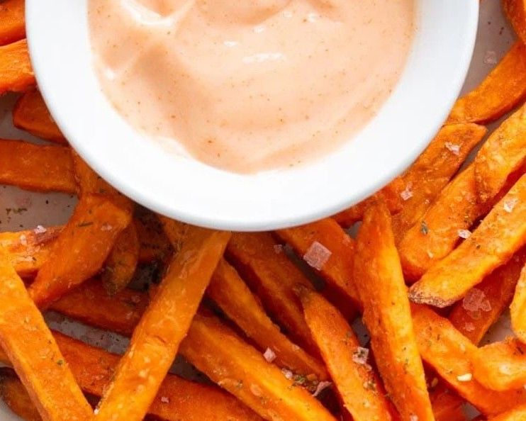 Fries With Ketchup And Mayonnaise Sauce