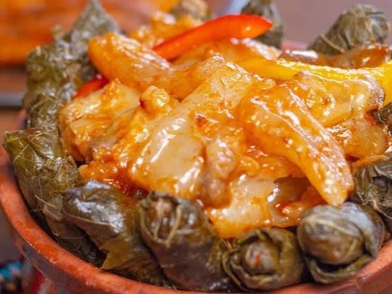 Kawara Casserole With Grape Leaves