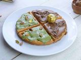 Half pistachio waffle and half ferro rocher