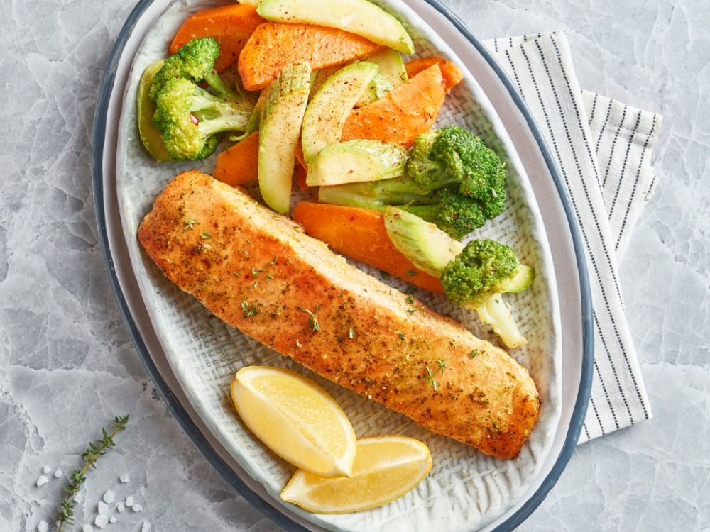 Grilled Salmon Herbs And Vegetables dish