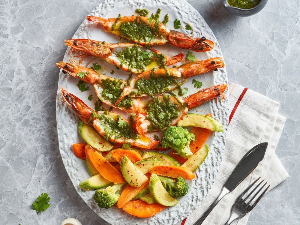 Grilled Shrimp With Lemon Seasoning And Vegetables dish