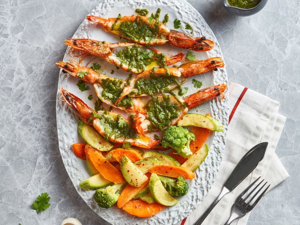 Lemon Pepper Grilled Shrimp Seasoning And Vegetables Dish