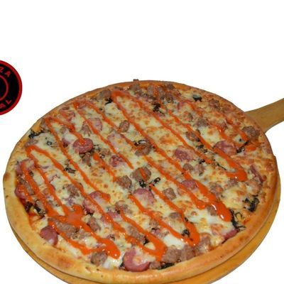 Meat Paprika Pizza With Spicy Fire Sauce