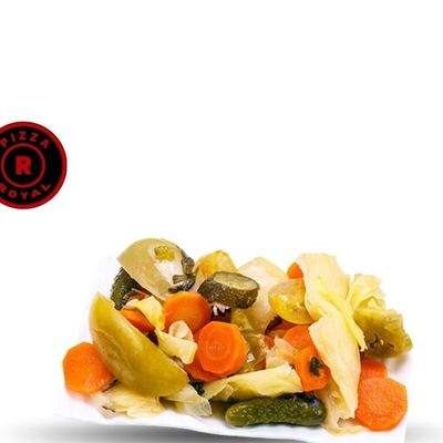 Mixed pickles: carrots, cucumbers, lemon, and olives