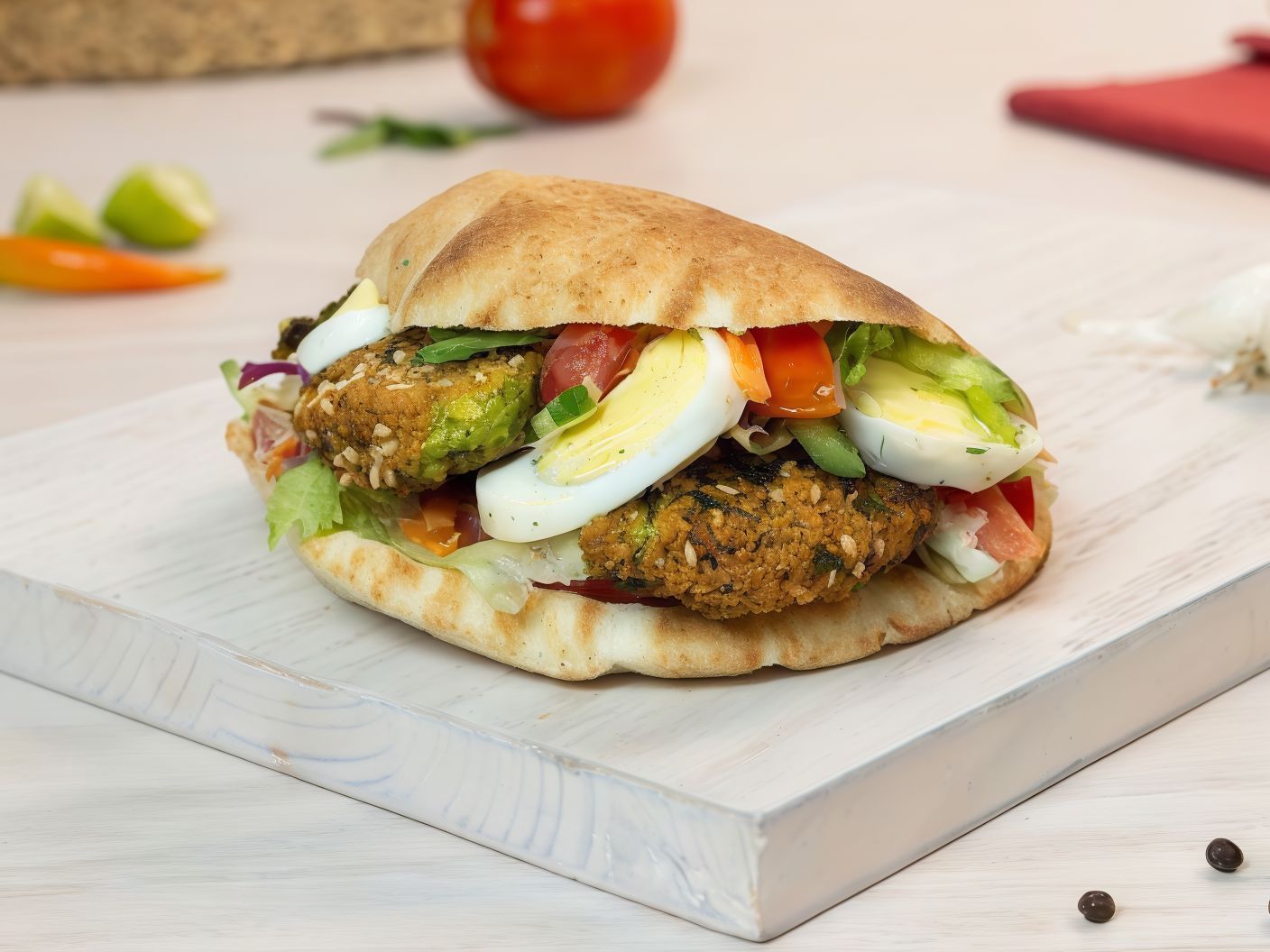 Falafel with boiled eggs sandwich