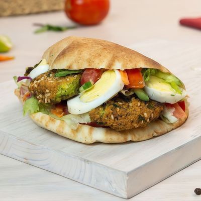 Falafel with boiled eggs sandwich