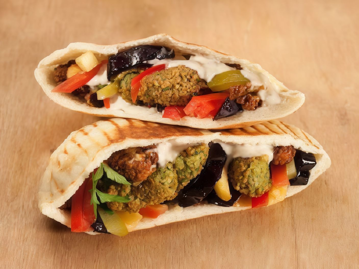 Falafel on eggplant sandwich