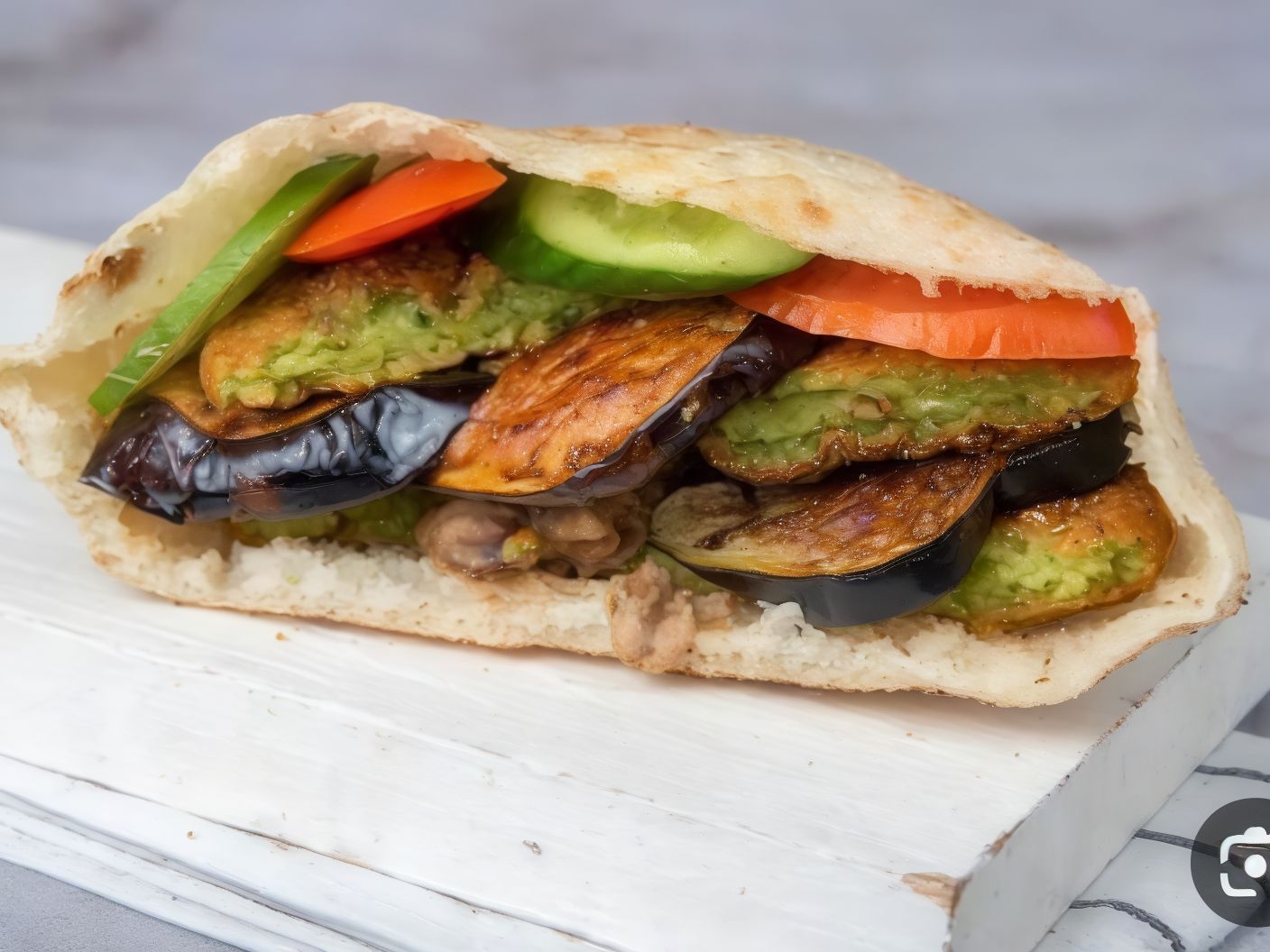 Falafel sandwich with fried eggplant