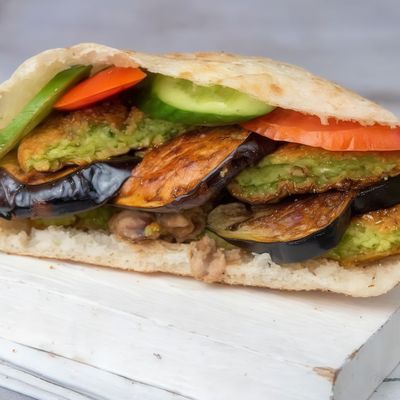 Ta'ameya Sandwich with Fried Eggplant