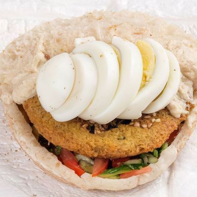 Falafel sandwich with boiled egg