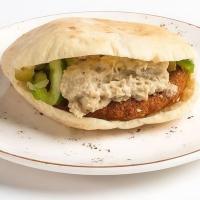 Falafel sandwich with baba ghanoush