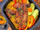 A Quarter Chicken Breast Meal On Charcoal