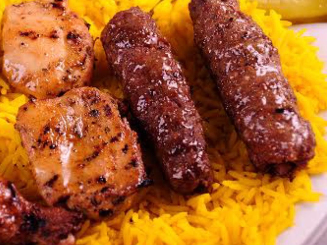 2 Pieces Shish Tawook And 2 Pieces Kofta Meal, Rice, Salad, Bread And Sesame Paste