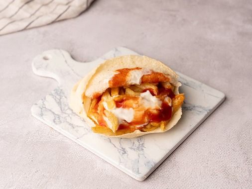 French Fries With Ketchup And Mayonnaise Sandwich