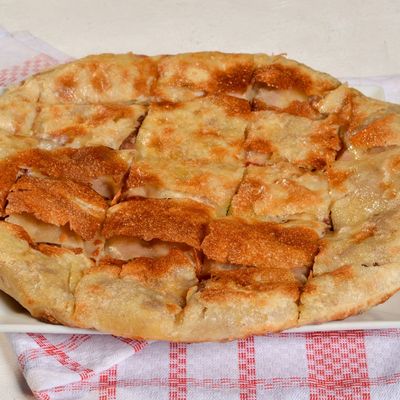 Savory pie with hot dog and basturma
