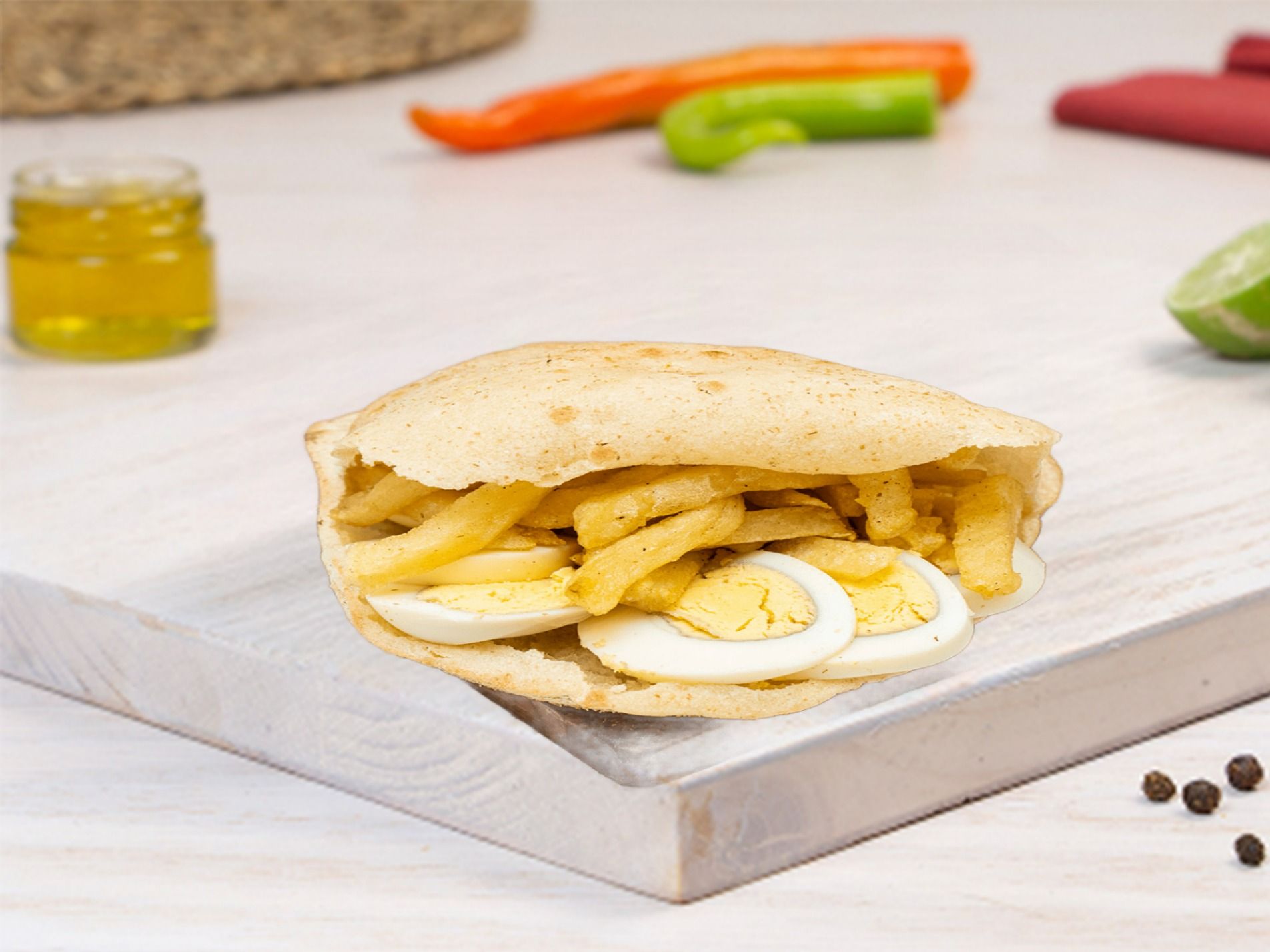 French Fries Sandwich With Boiled Eggs