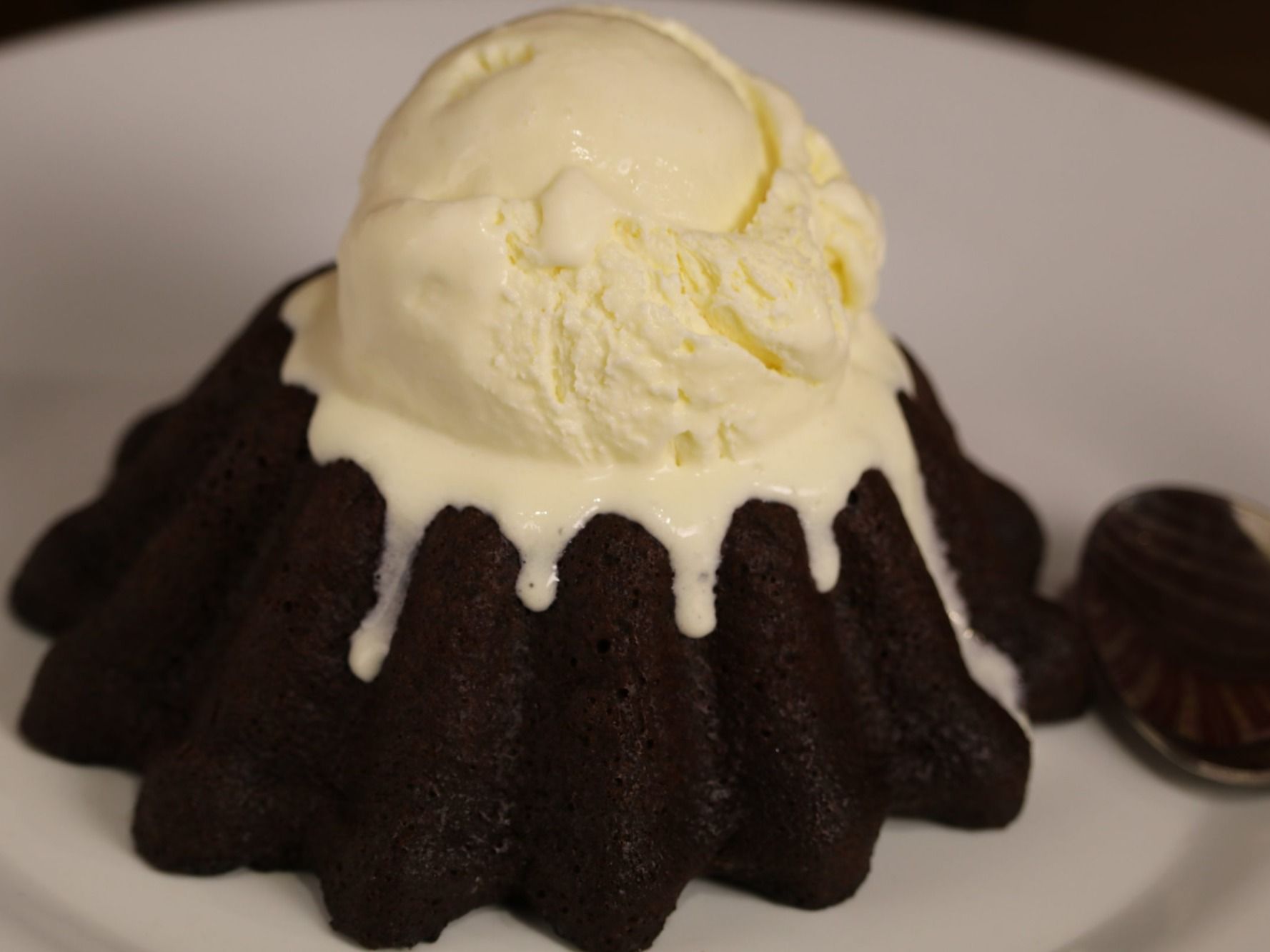 Molten Cake And Scoop Of Vanilla Ice Cream