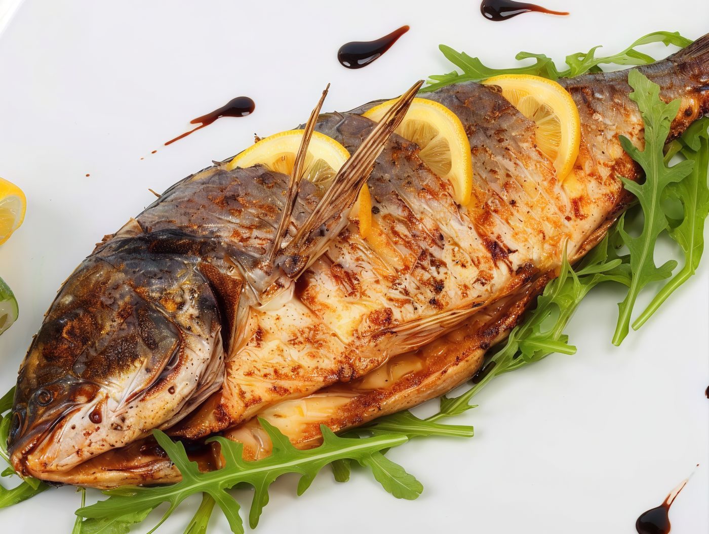 Grilled Sea Bream Meal With Oil And Lemon With Boneless Soup