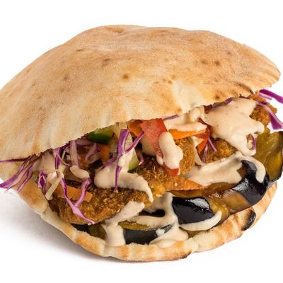 Falafel sandwich with fried eggplant