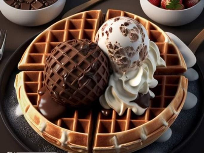 Nutella Waffle And 2 Scoops Of Ice Cream