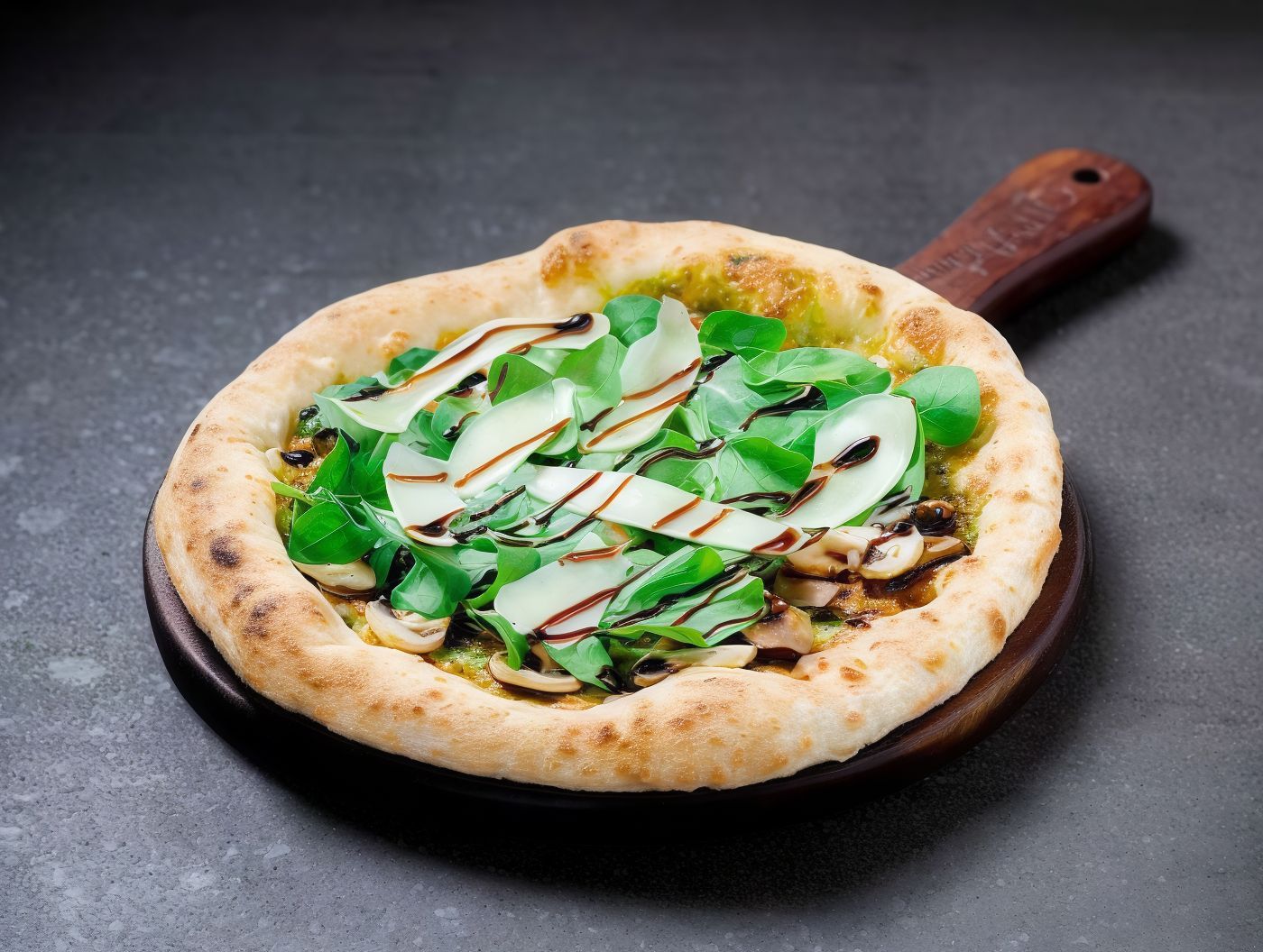 Spinach pizza with pesto sauce