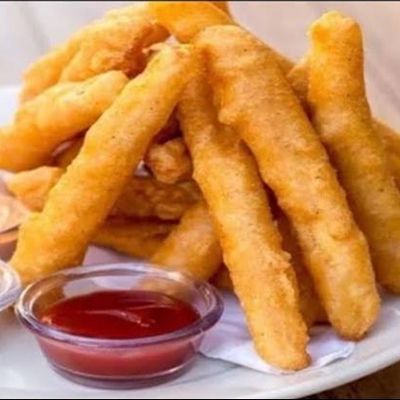 3 fried cheese sticks with barbecue sauce cup