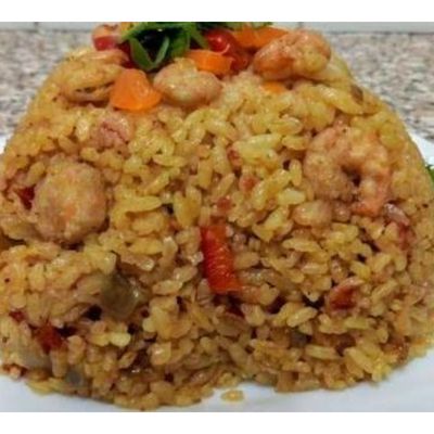 Shrimp rice with mozzarella cheese