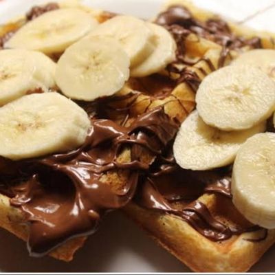 Chocolate waffle with banana