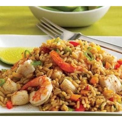 Seafood rice with mozzarella cheese