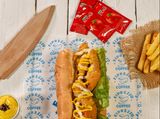 Crunchy Sandwich With Barbecue Sauce And Fries