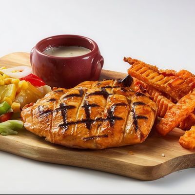 Chicken Breast Butter Fly Served With Rice And Fries (1 Person)