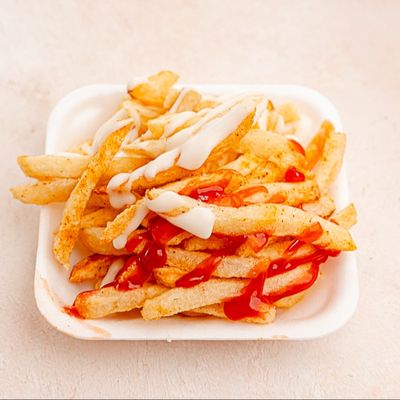 fingers with ketchup and mayonnaise Packet